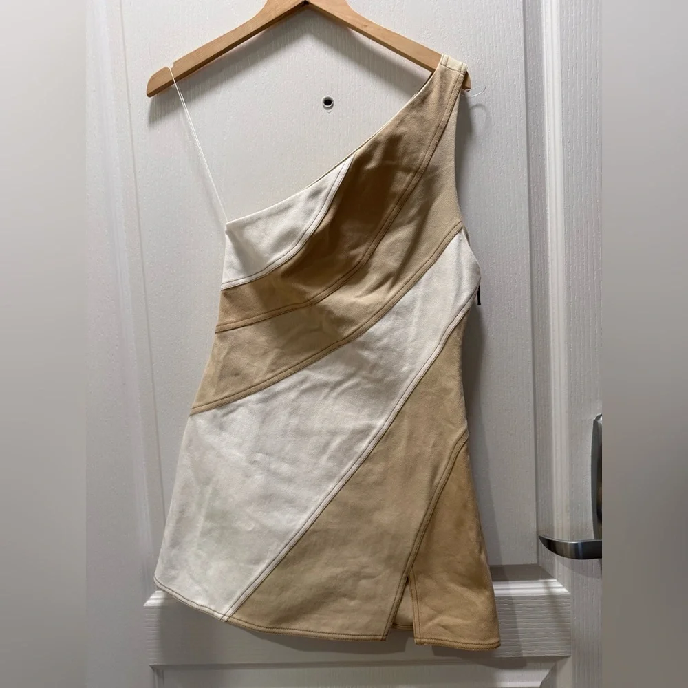 Significant Other Saskia One-Shoulder Mini Dress in Beige & White Size 4 NWT - Picture 6 of 8